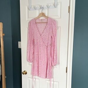 Billabong Pink Floral V-Neck Mini Wrap Dress